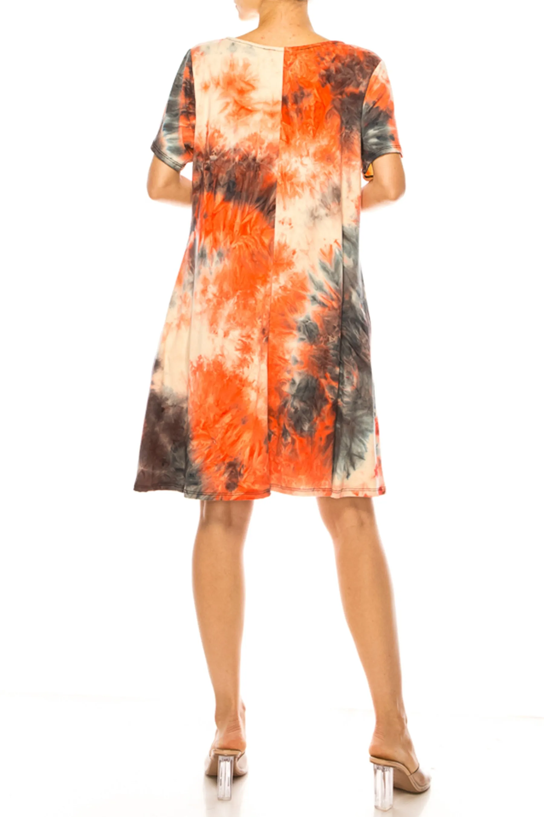 Printed Short Sleeve Dress with Round Neckline and Side Pockets D765 $10Each