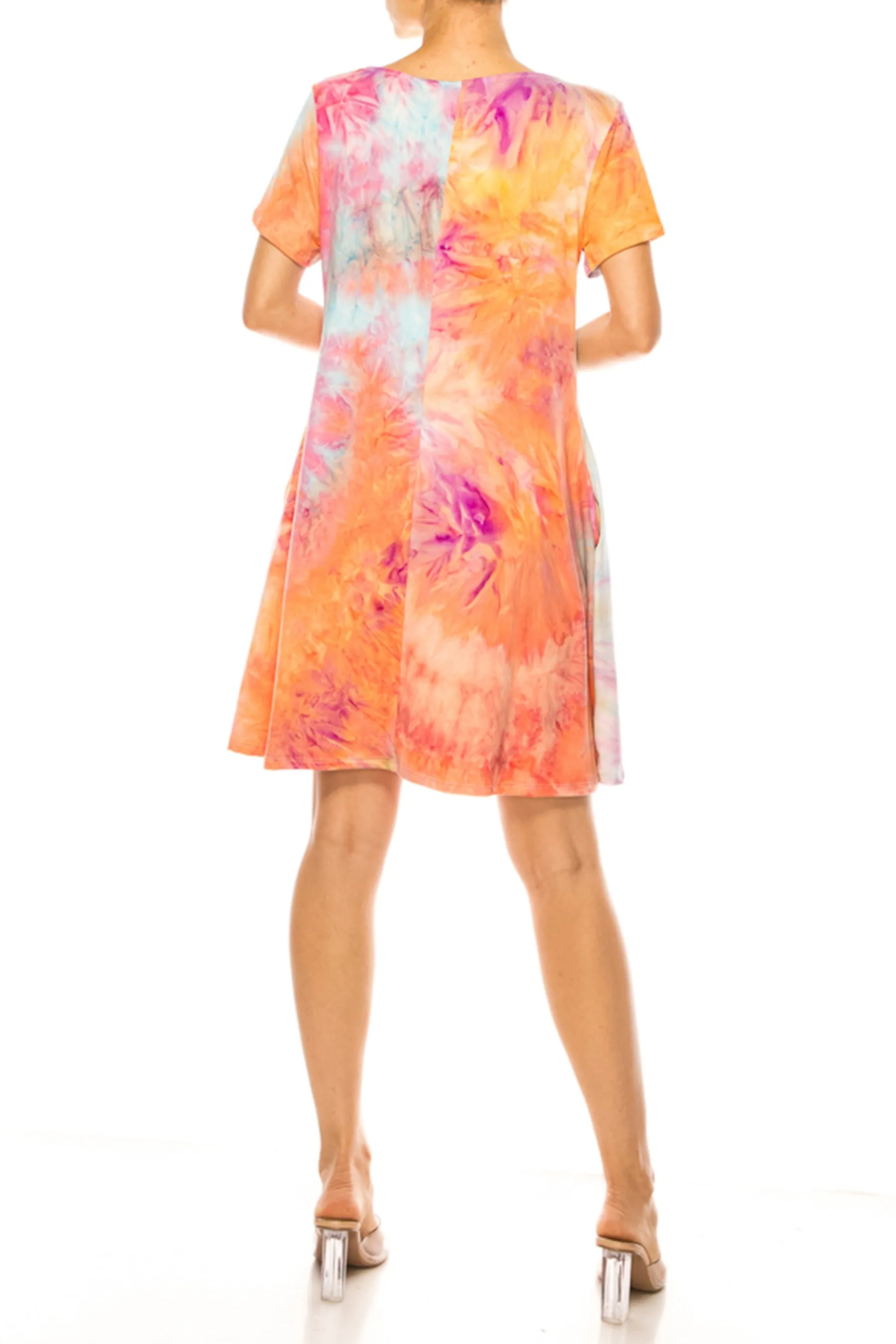 Printed Short Sleeve Dress with Round Neckline and Side Pockets D765 $10Each