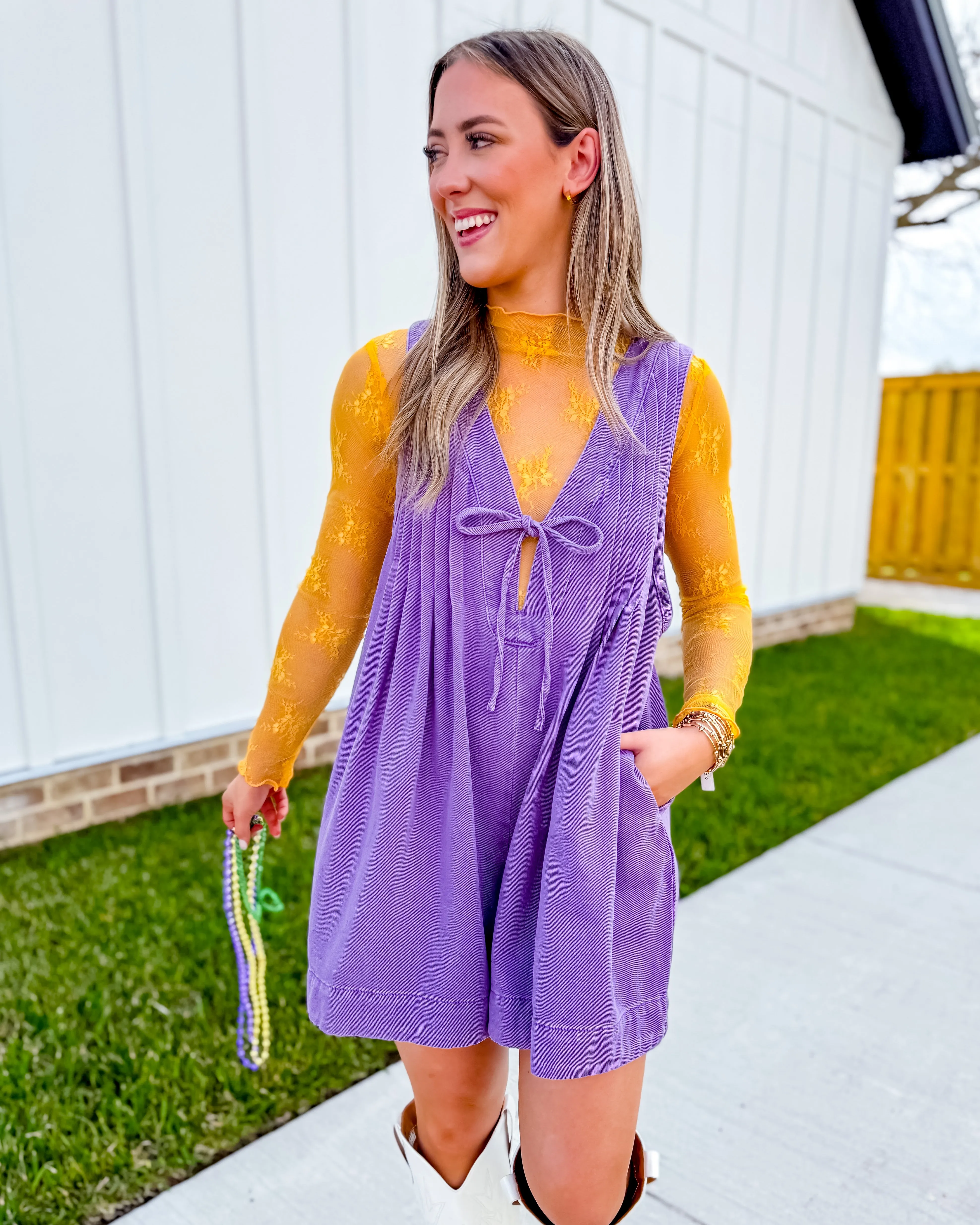 Purple V-neck Sleeveless Denim Romper