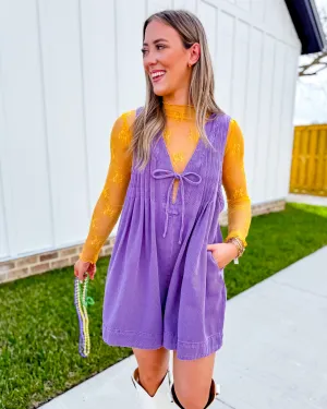Purple V-neck Sleeveless Denim Romper