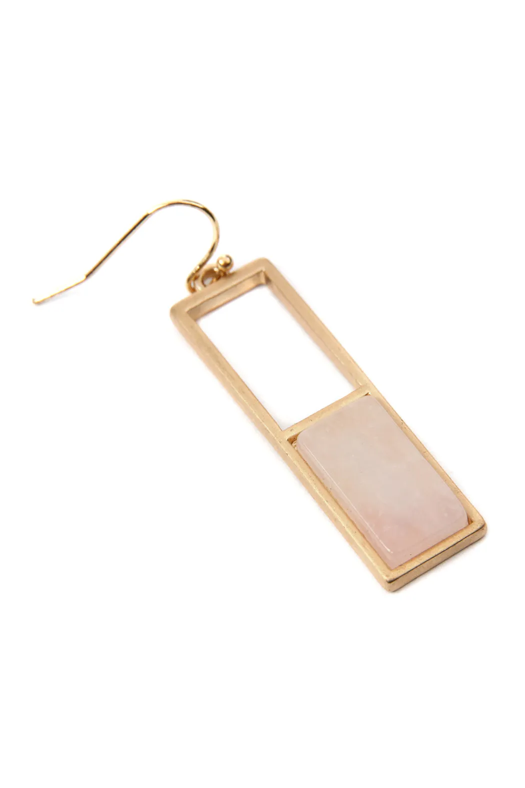 QE2207 - RECTANGULAR METAL STONE DROP EARRINGS