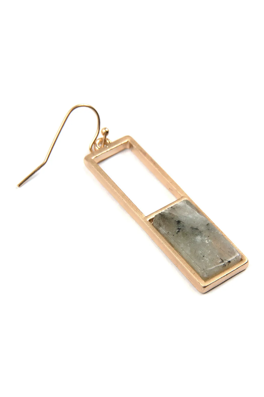 QE2207 - RECTANGULAR METAL STONE DROP EARRINGS