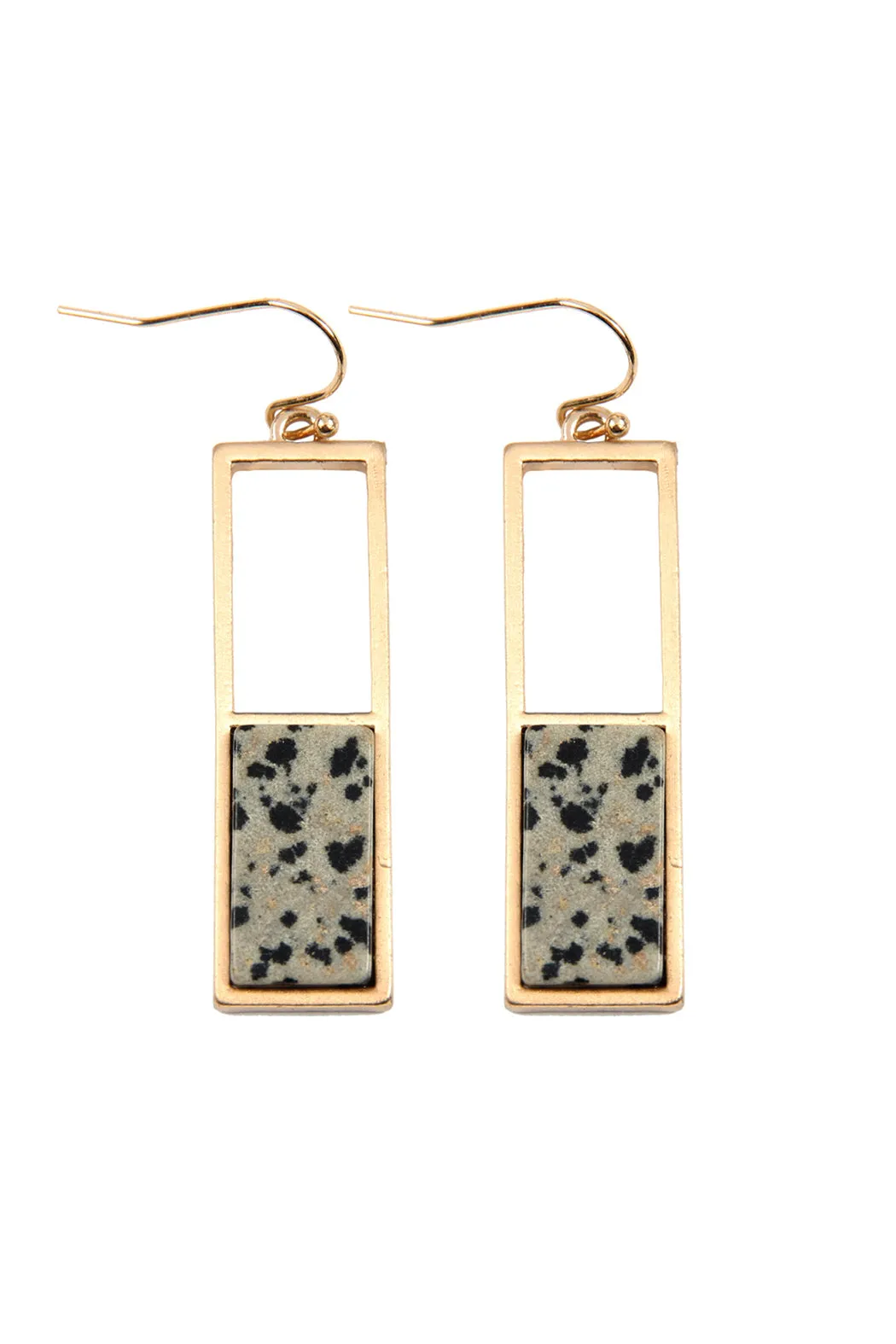 QE2207 - RECTANGULAR METAL STONE DROP EARRINGS