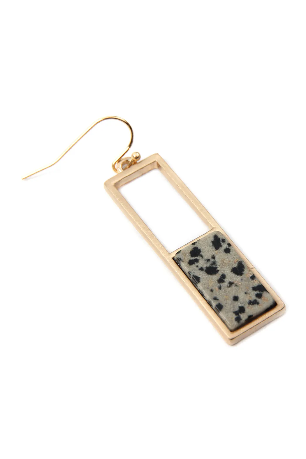 QE2207 - RECTANGULAR METAL STONE DROP EARRINGS
