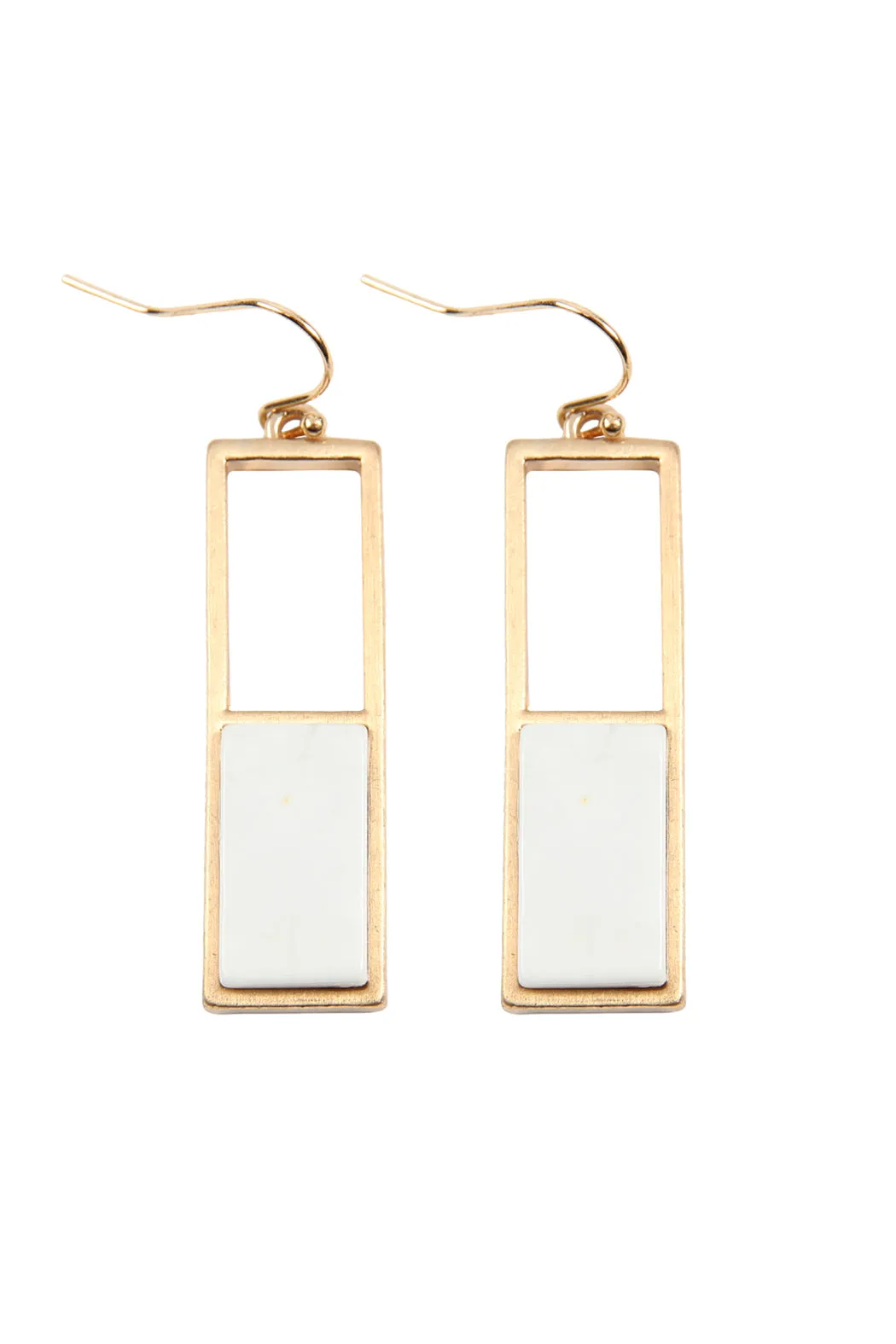 QE2207 - RECTANGULAR METAL STONE DROP EARRINGS