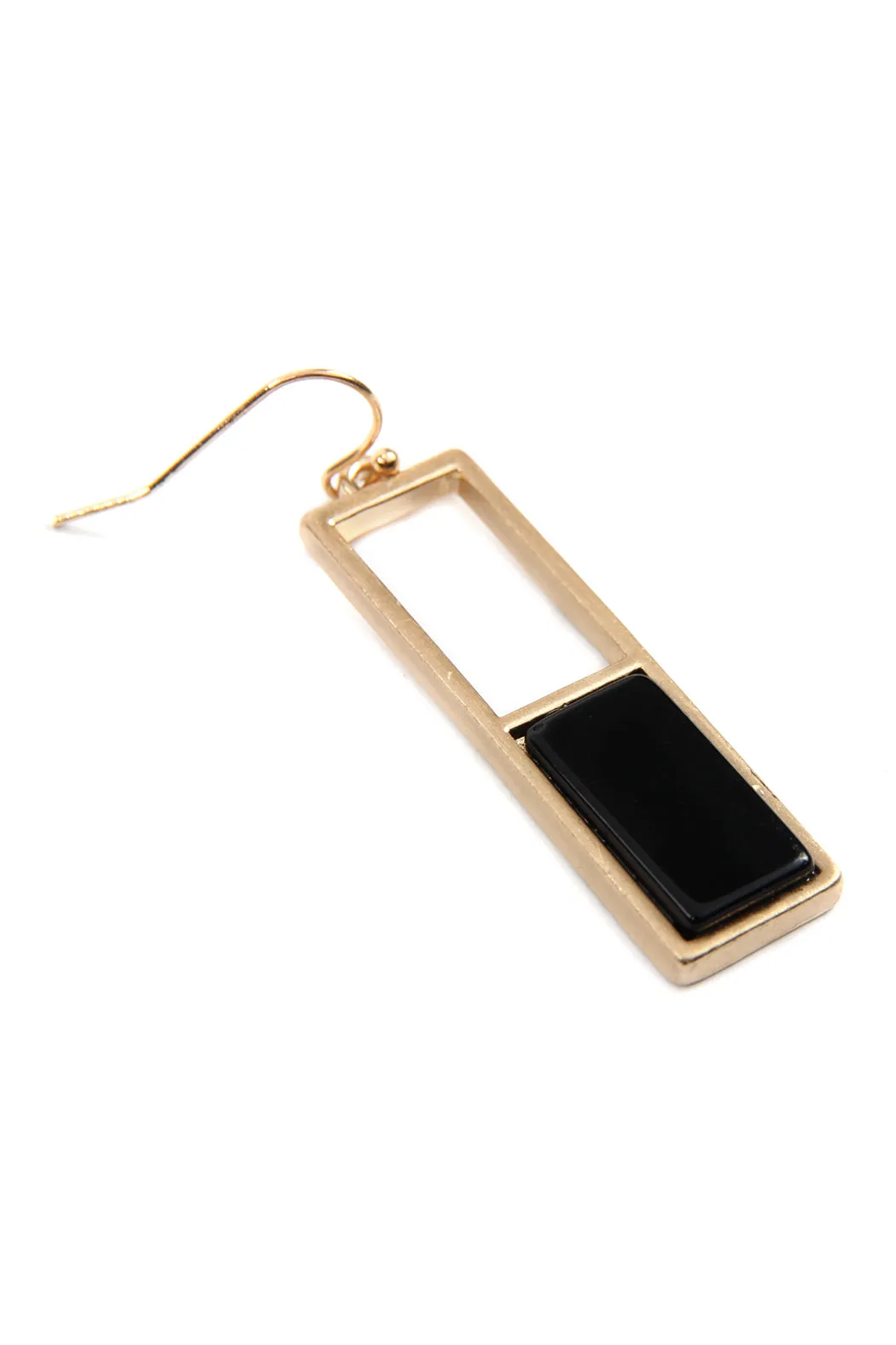 QE2207 - RECTANGULAR METAL STONE DROP EARRINGS