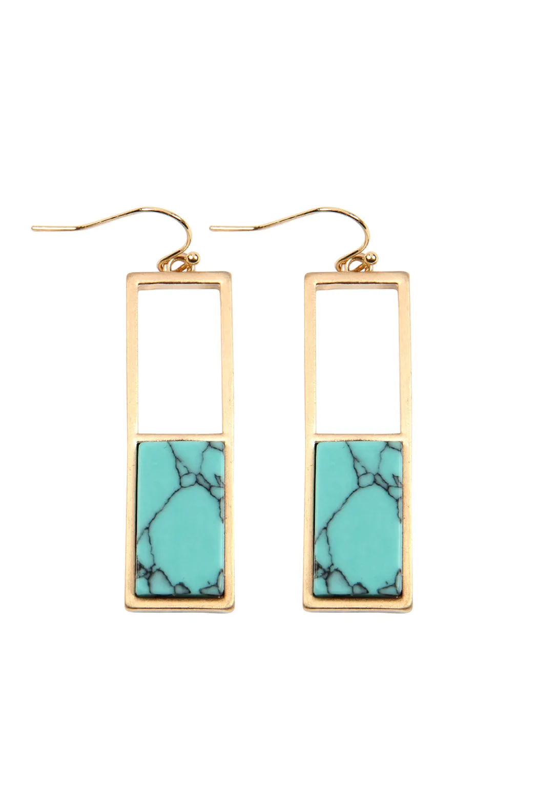 QE2207 - RECTANGULAR METAL STONE DROP EARRINGS