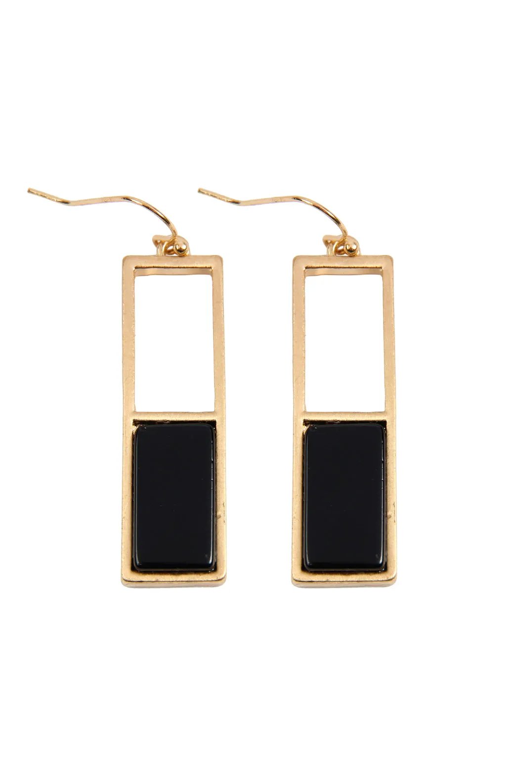 QE2207 - RECTANGULAR METAL STONE DROP EARRINGS