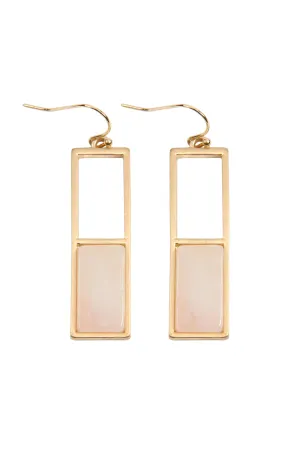 QE2207 - RECTANGULAR METAL STONE DROP EARRINGS