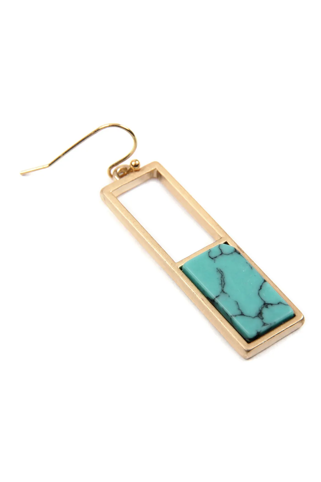 QE2207 - RECTANGULAR METAL STONE DROP EARRINGS