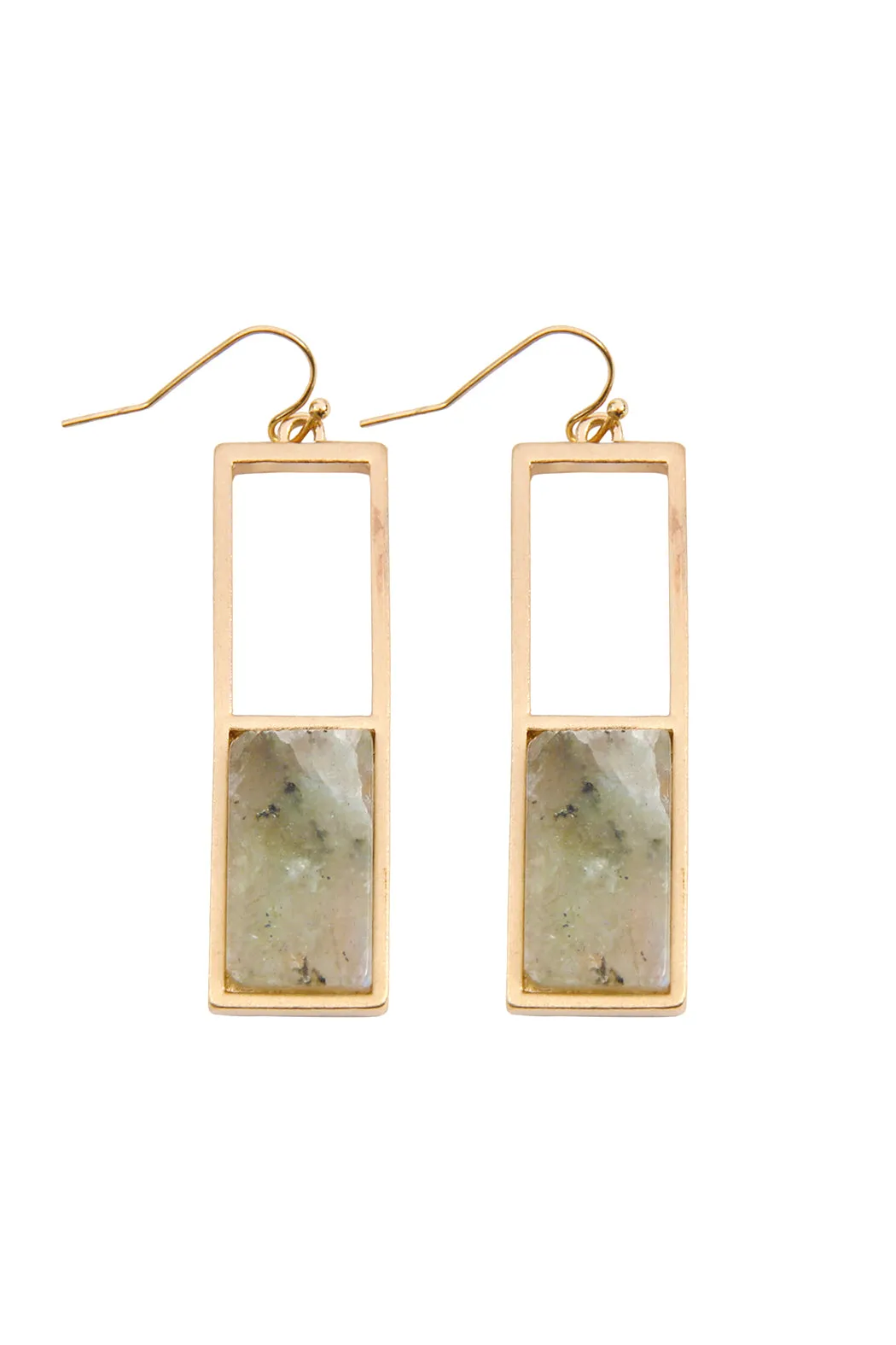 QE2207 - RECTANGULAR METAL STONE DROP EARRINGS