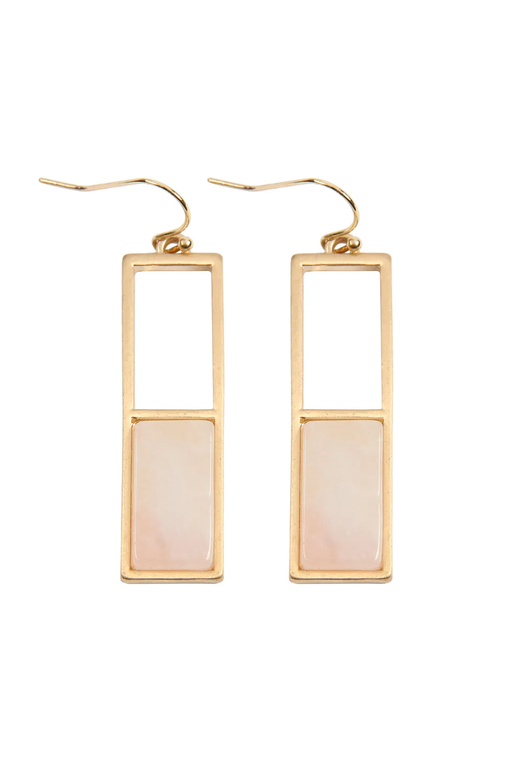 QE2207 - RECTANGULAR METAL STONE DROP EARRINGS