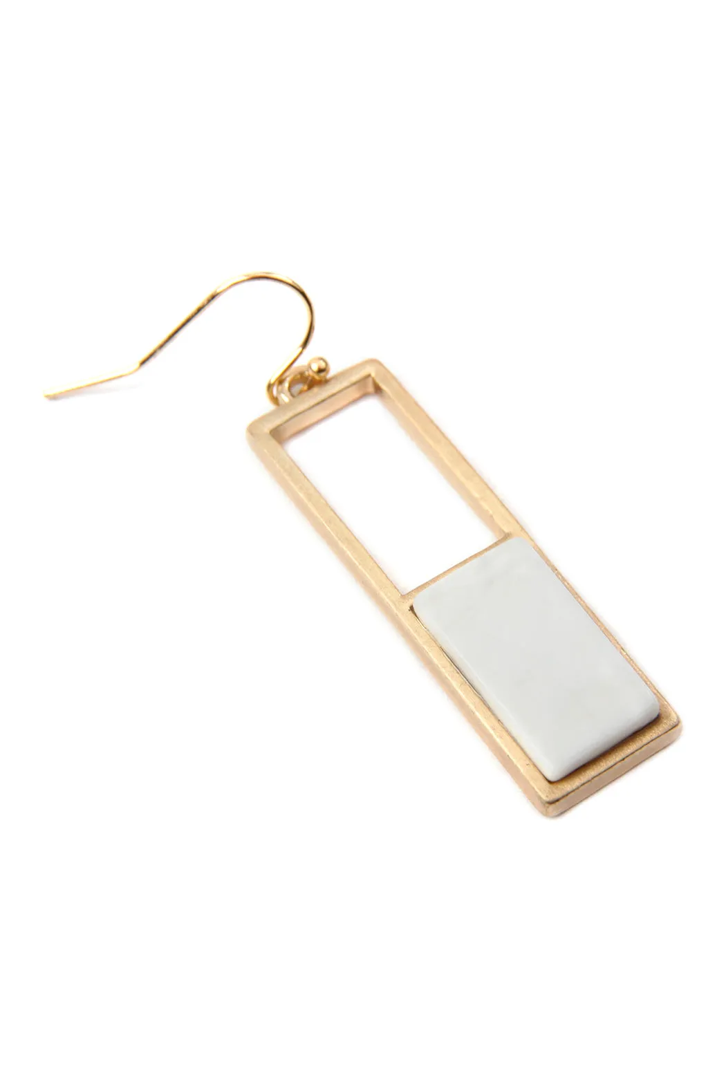 QE2207 - RECTANGULAR METAL STONE DROP EARRINGS