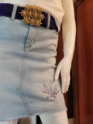 "Cannabis Leaf" Upcycled Denim Skirt