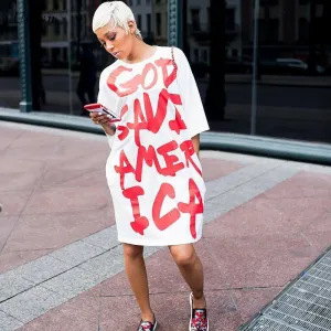"God Save America" T-Shirt Dress - White Only