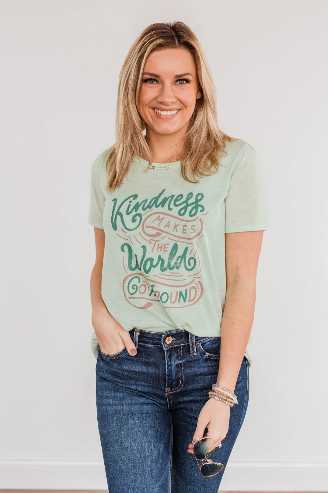 "Kindness Makes The World Go Around" Graphic Tee- Mint