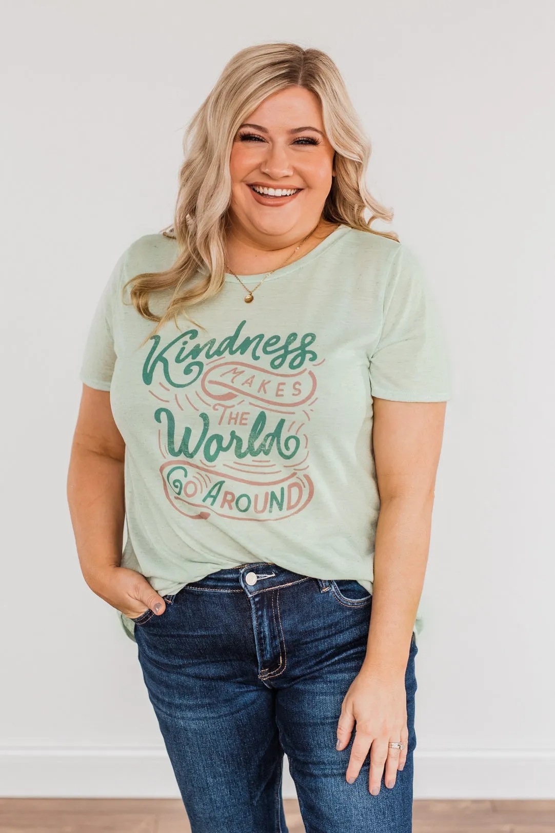 "Kindness Makes The World Go Around" Graphic Tee- Mint