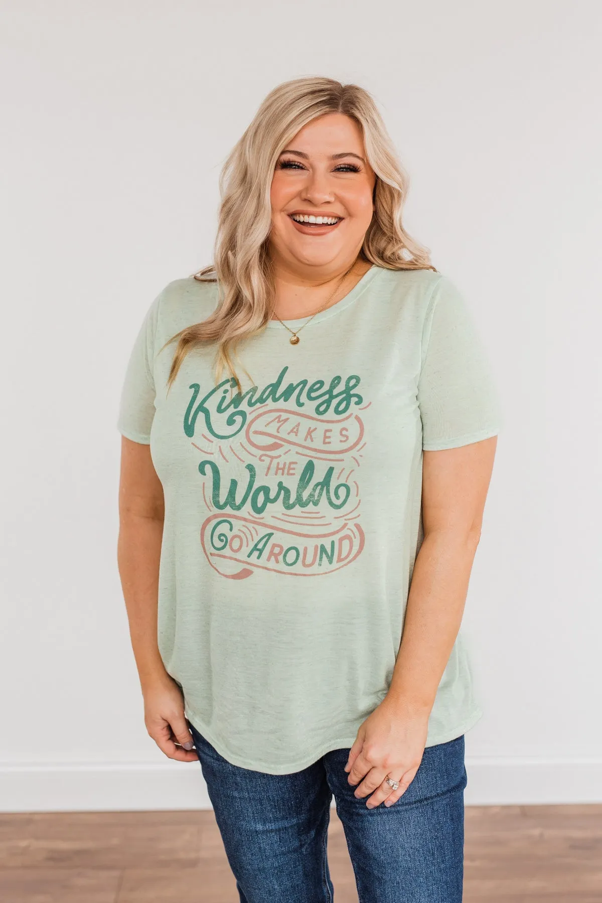 "Kindness Makes The World Go Around" Graphic Tee- Mint
