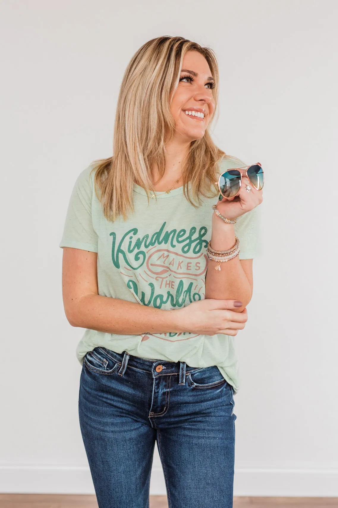 "Kindness Makes The World Go Around" Graphic Tee- Mint