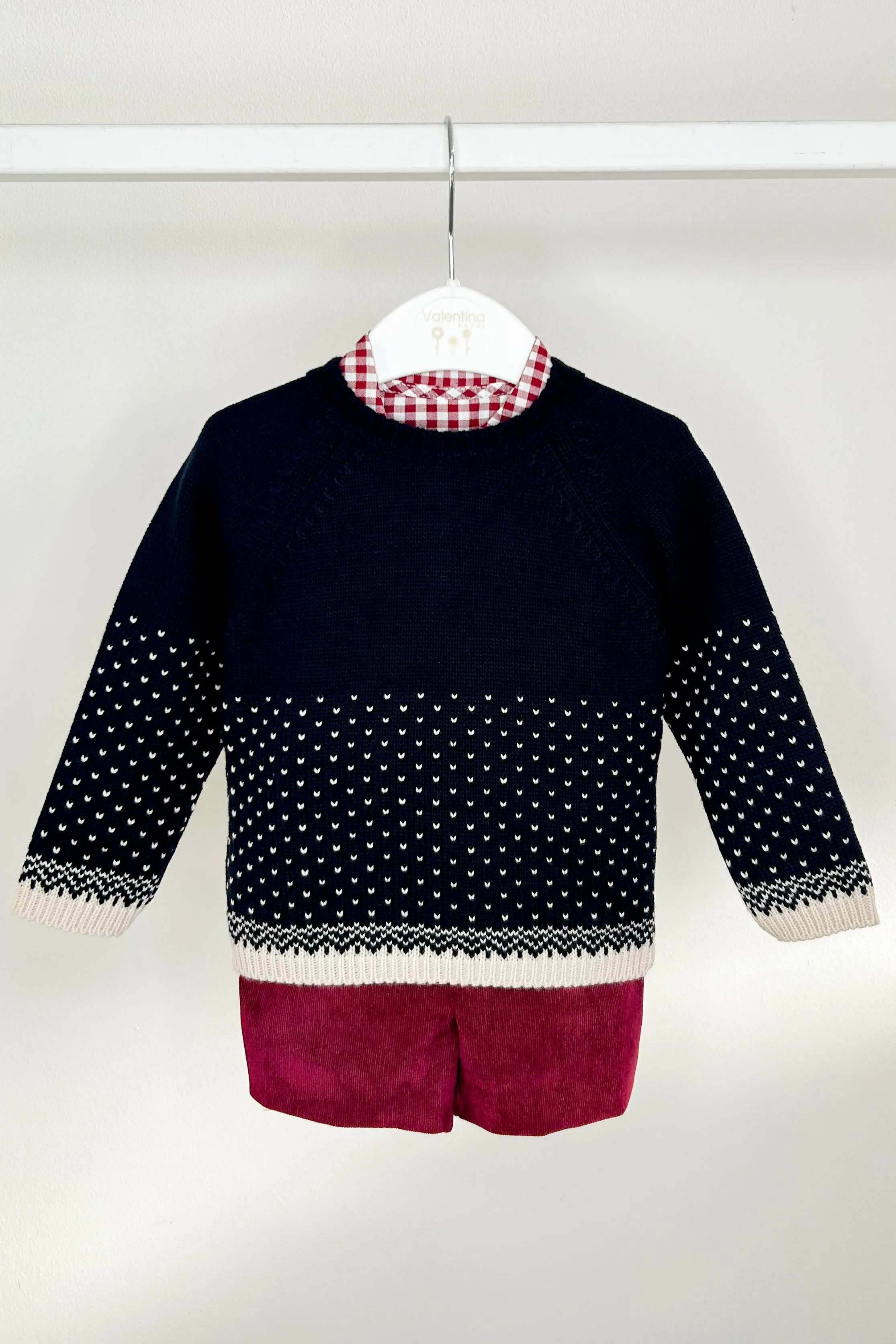"Vincent" Navy Knit Jumper, Shirt & Shorts