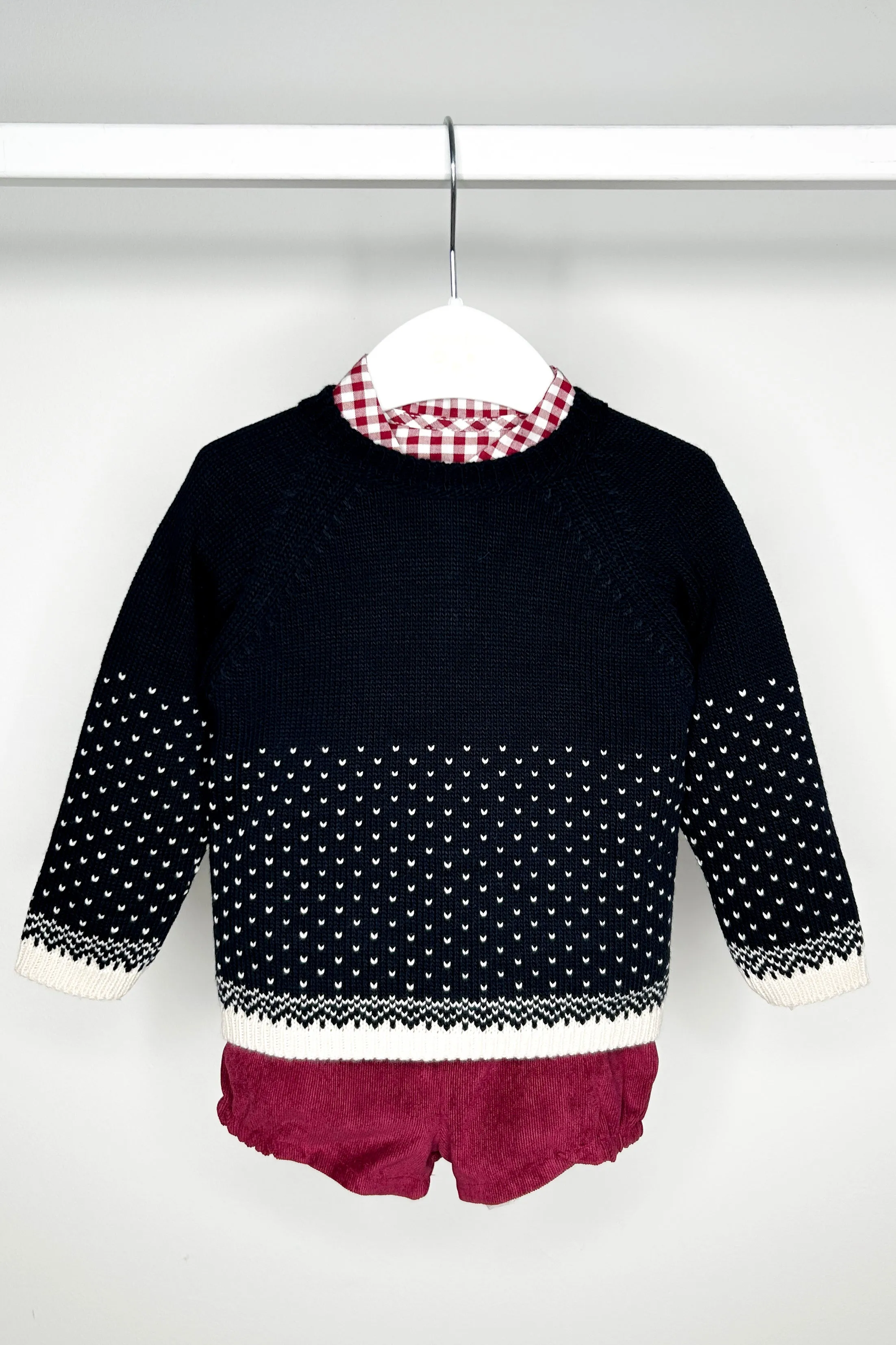 "Vincent" Navy Knit Jumper, Shirt & Shorts