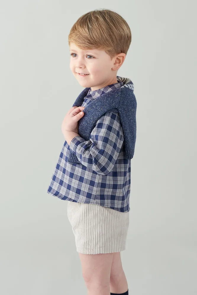 "Wilbur" Navy Tartan Shirt & Cord Shorts