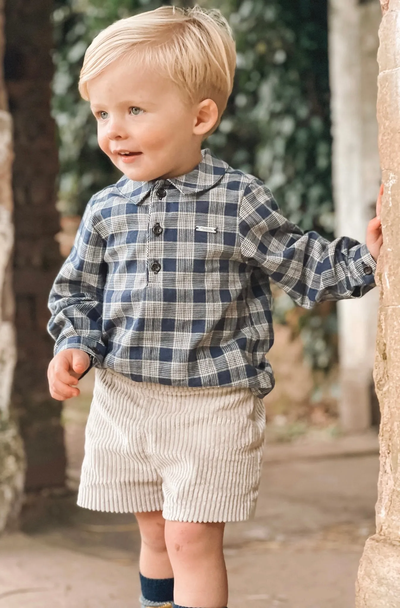"Wilbur" Navy Tartan Shirt & Cord Shorts