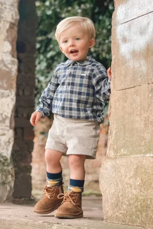 "Wilbur" Navy Tartan Shirt & Cord Shorts