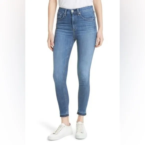 Rag &amp; Bone High Rise Ankle Skinny Released Hem Size 26 Jeans in Clean Lilly Dale