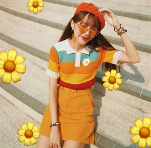 Rainbow T-shirt   orange skirt KF90523