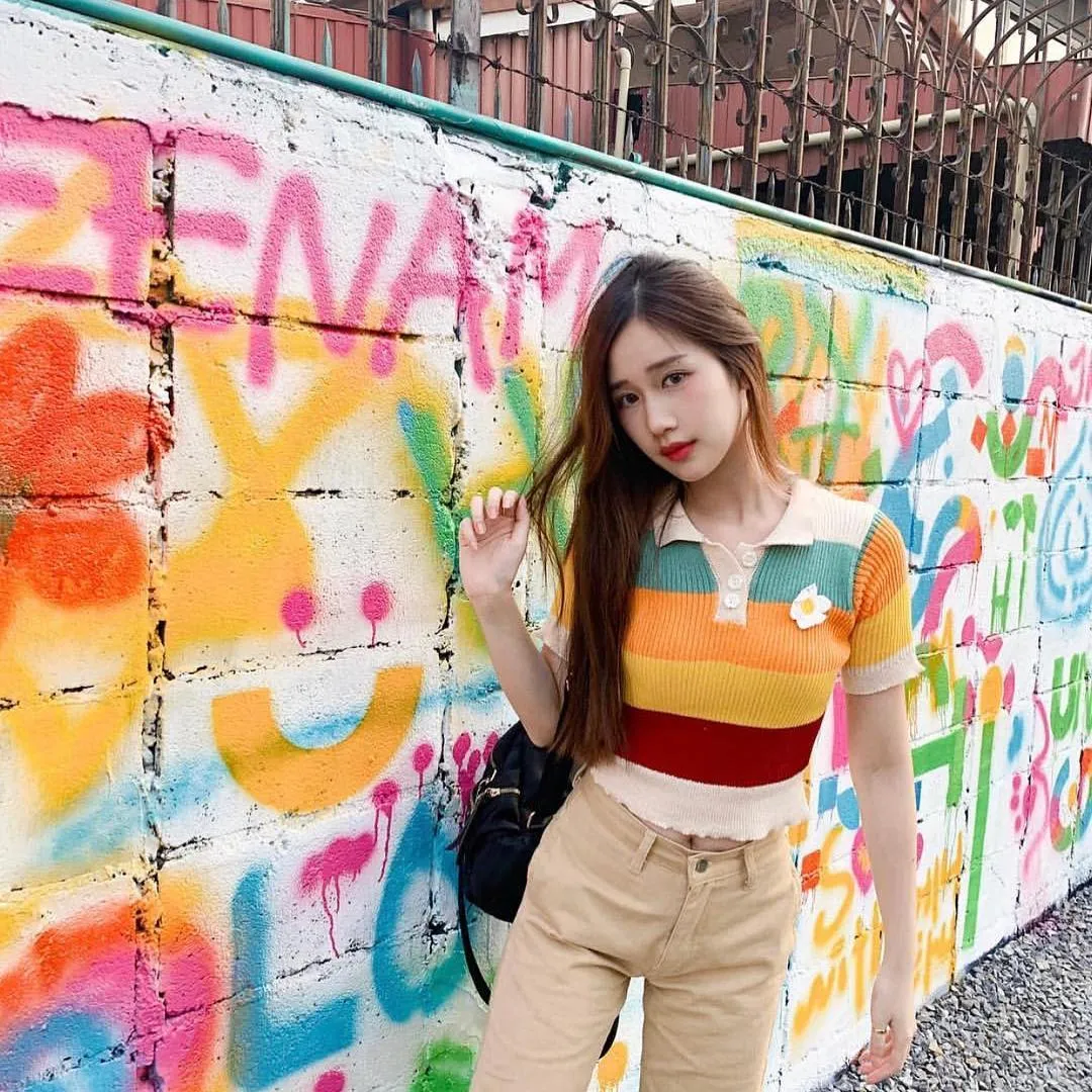 Rainbow T-shirt   orange skirt KF90523