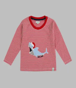 Red Santa Jaws Applique Print Top