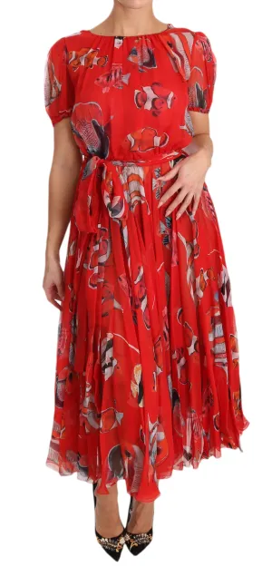 Red Silk Fish A-Line Shift Gown Dress