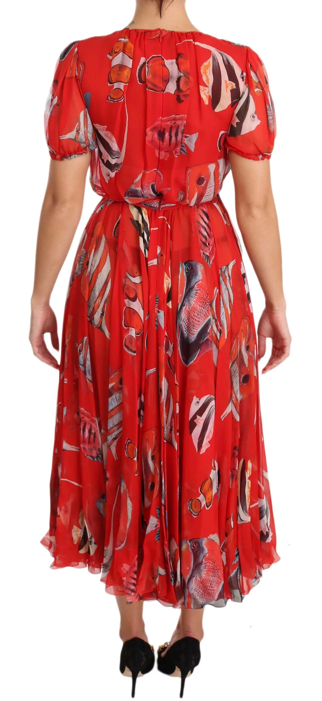 Red Silk Fish A-Line Shift Gown Dress