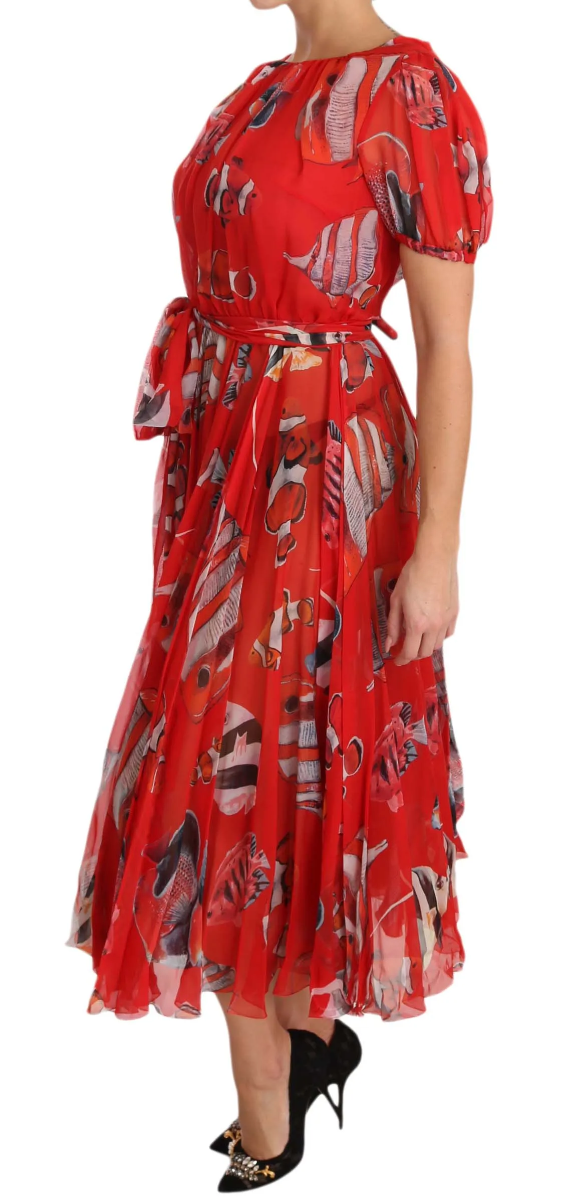 Red Silk Fish A-Line Shift Gown Dress