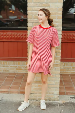 Red Striped T-Shirt Dress TBD506