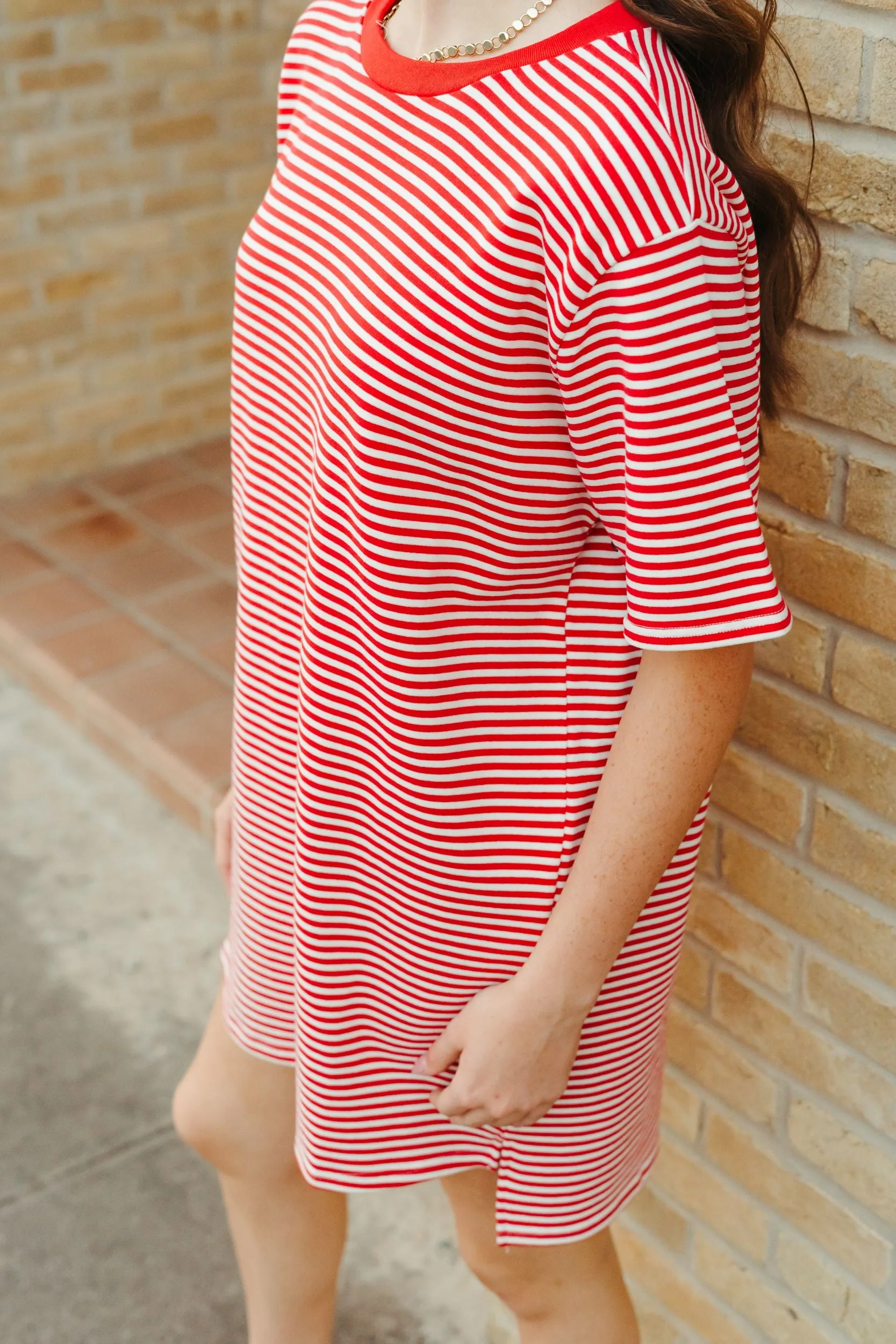 Red Striped T-Shirt Dress TBD506