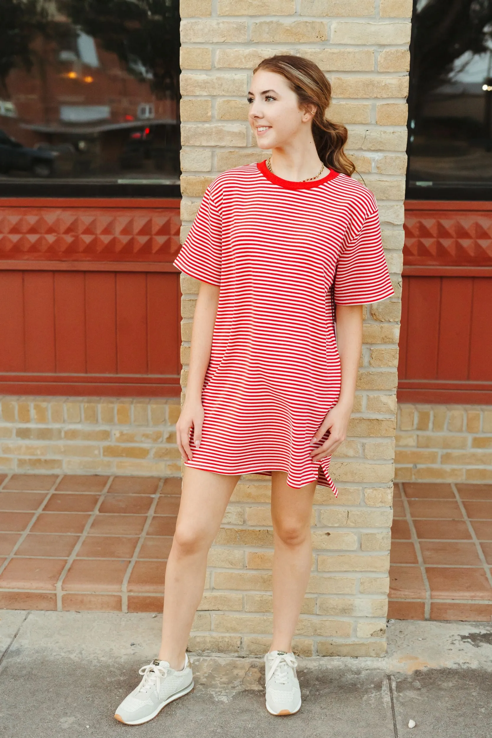 Red Striped T-Shirt Dress TBD506