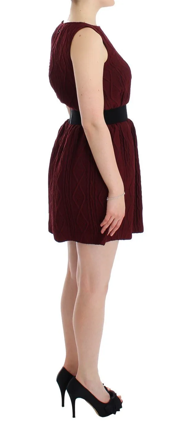 Red Wool Sleeveless Shift Sheath Dress