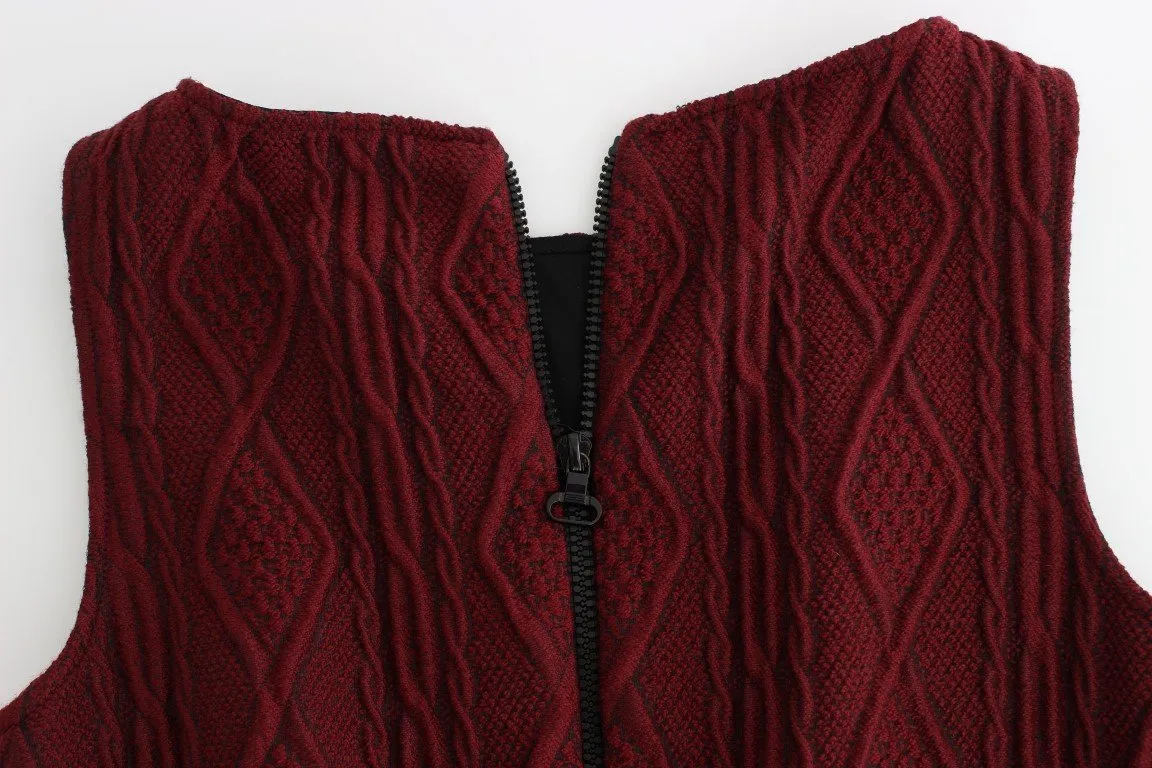 Red Wool Sleeveless Shift Sheath Dress