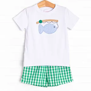 Reel 'Em In Applique Short Set, Green