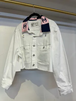 Repurposed Denim Jacket - Pink and White