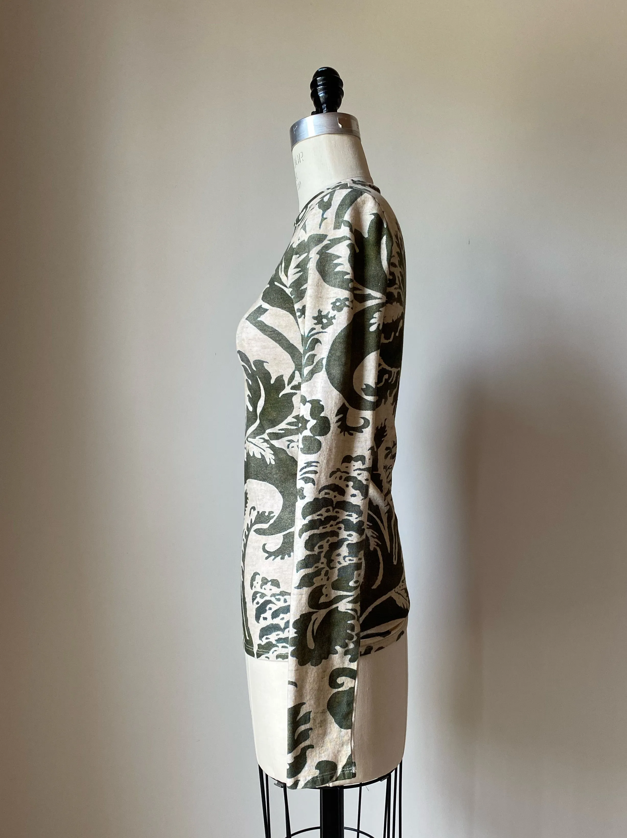 reverse fortuny printed long sleeve jersey top