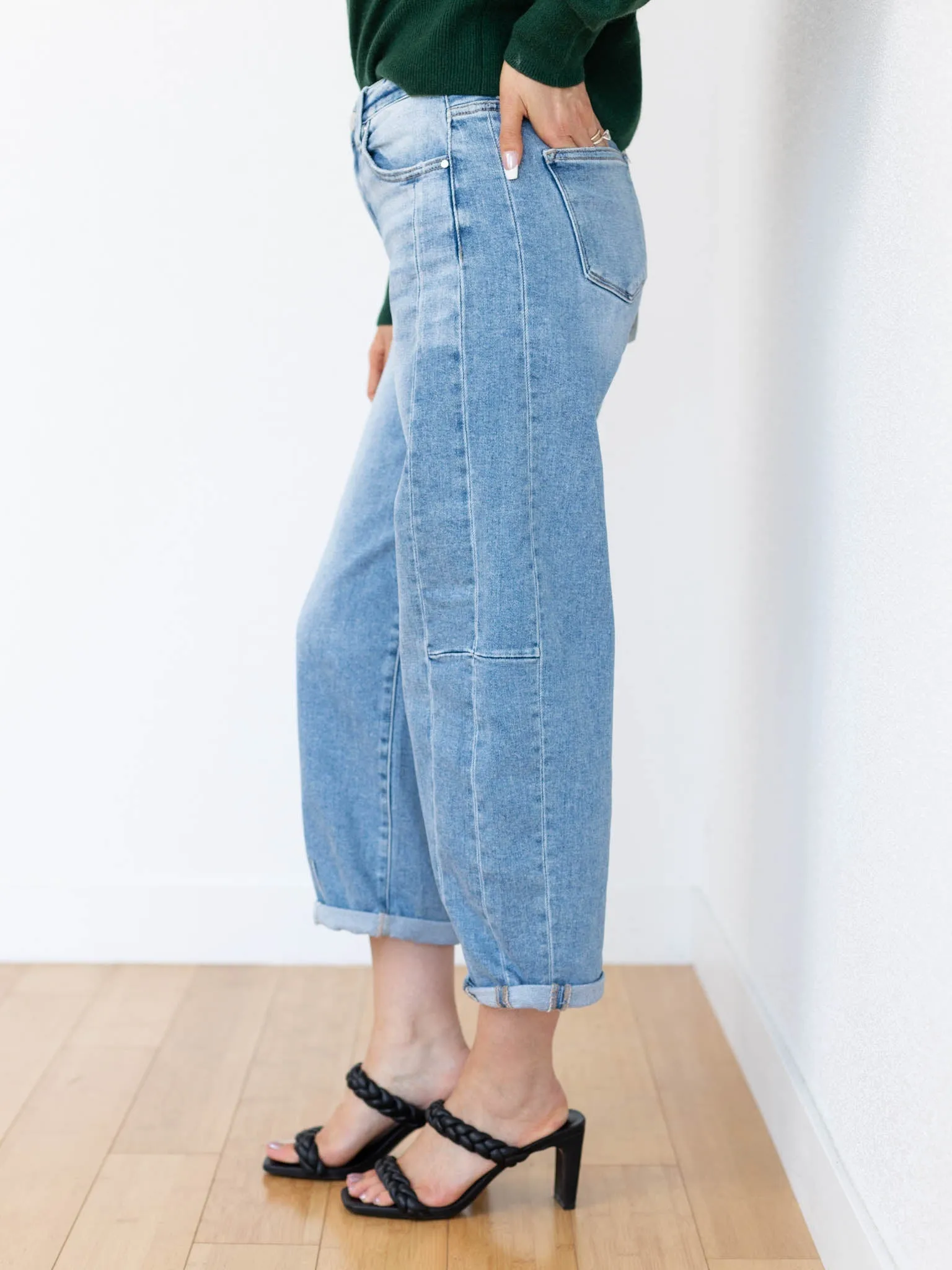 RISEN Medium High Rise Barrel Jean