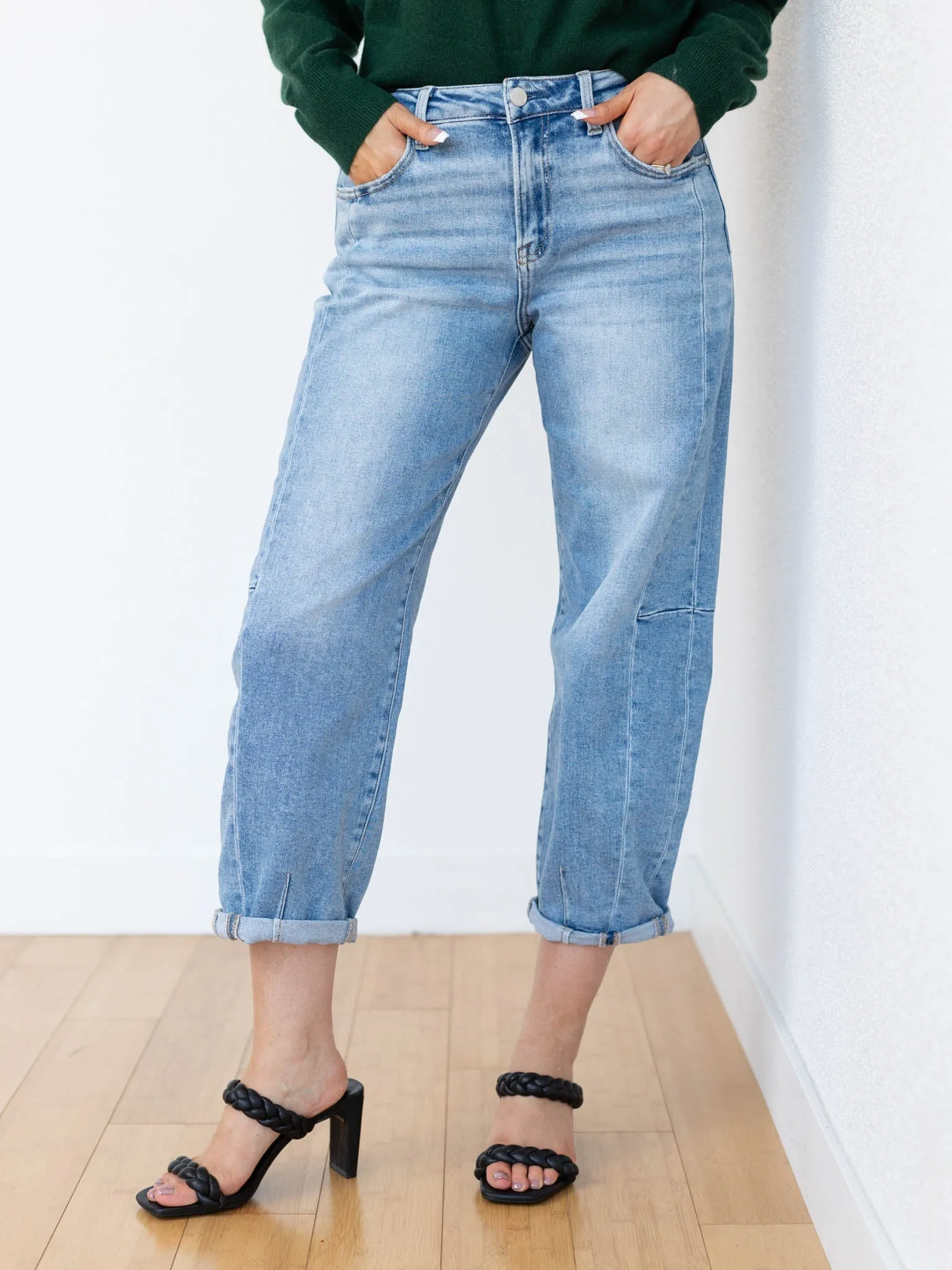 RISEN Medium High Rise Barrel Jean
