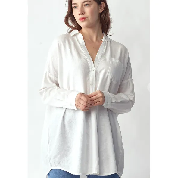 Risen Over-sized White Linen Shirt