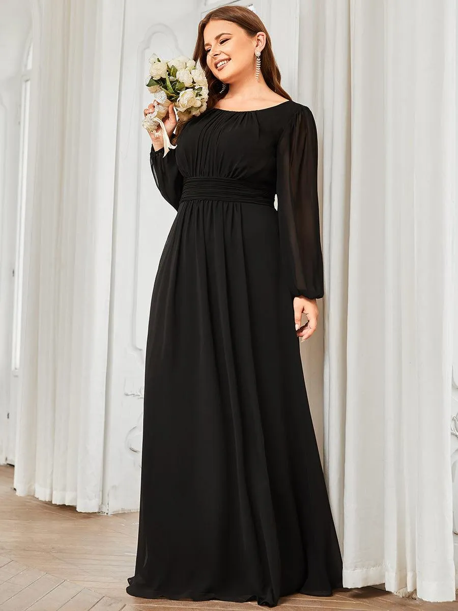 Robe de demoiselle d'honneur plissée à manches longues transparente de grande taille