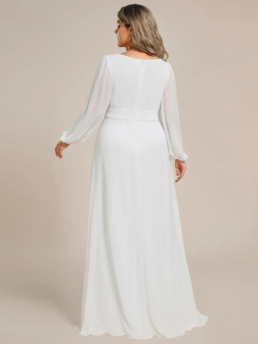 Robe de demoiselle d'honneur plissée à manches longues transparente de grande taille