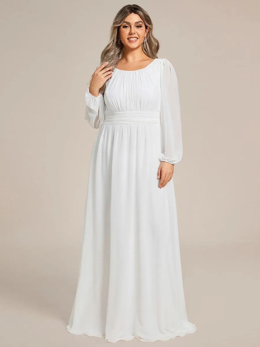 Robe de demoiselle d'honneur plissée à manches longues transparente de grande taille