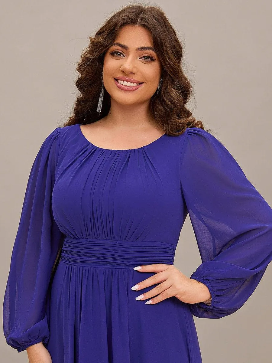 Robe de demoiselle d'honneur plissée à manches longues transparente de grande taille